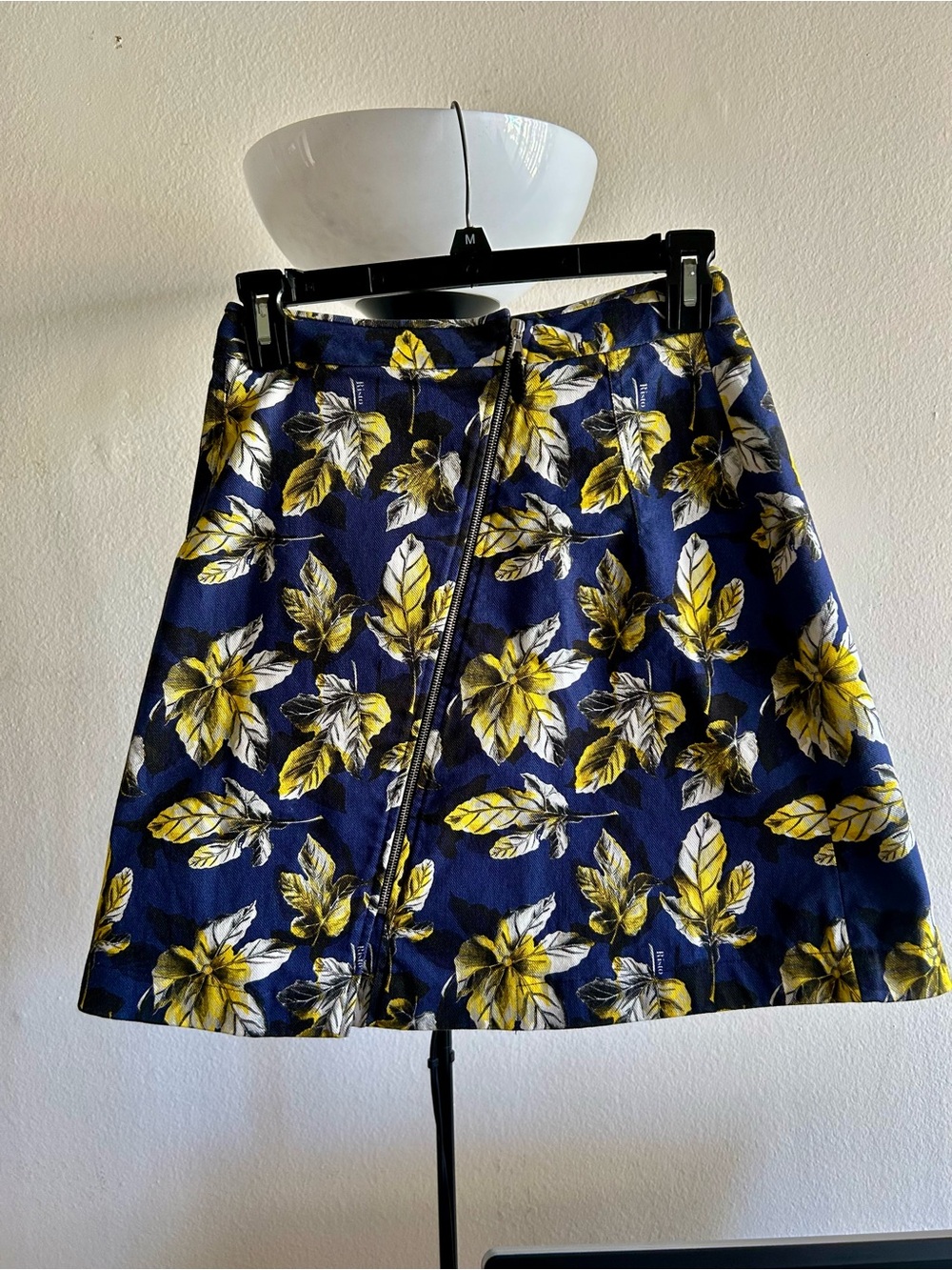 Navy Floral A-Line Skirt with Yellow Print